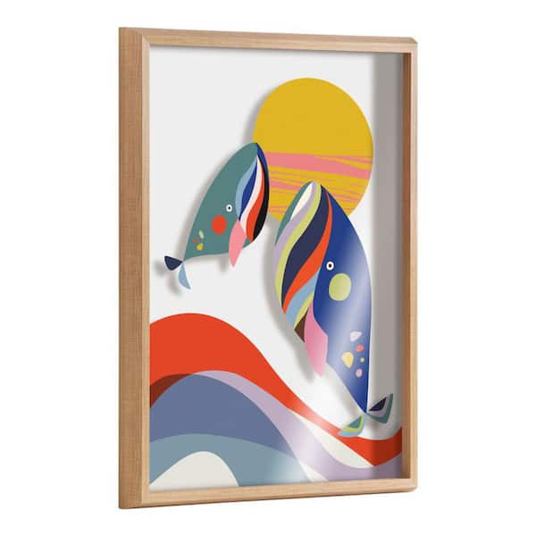 Kate and Laurel Blake "Modern Colorful Whales" by Rachel Lee of My Dream Wall Framed Glass Art Print 24 in. x 18 in.