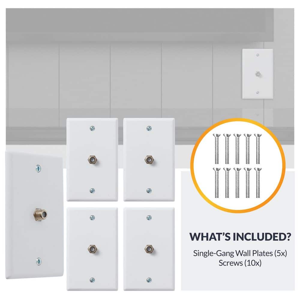 White ABS Plastic Single-Gang Coaxial Cable Wall Plate Set