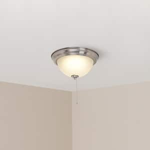 11 in. 60-Watt Equivalent Brushed Nickel Integrated LED Flush Mount with Pull Chain and Glass Shade