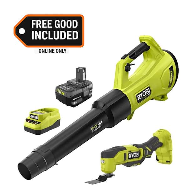 ONE+ HP 18V Brushless 450 CFM Cordless Leaf Blower with 4.0 Ah Battery, Charger, & FREE ONE+ 18V Oscillating Multi-Tool