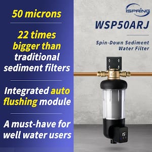 50-Micron Jumbo Auto-Flush Spin Down Sediment Water Filter, 1 in. MNPT and 3/4 in. FNPT