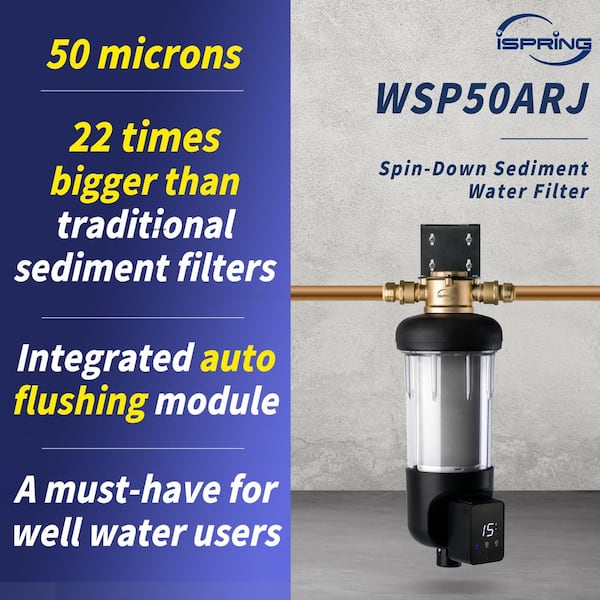 NSF-Certified 50-Micron Jumbo Auto-Flush Spin Down Sediment Water Filter, 1 in. MNPT and 3/4 in. FNPT