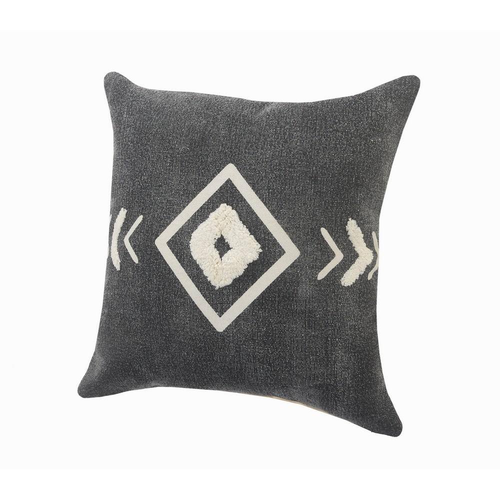 Black and White Geometric Tufted Cotton Throw Pillow, 20 in