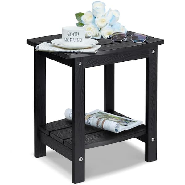 Unbranded Waterproof Double Tier Black Rectangle HIPS Plastic 16.7 in. Outdoor Side Table