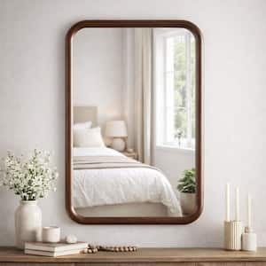 24 in. W x 36 in. H Modern Rectangle Matte Brown Pine Wood Framed Decorative Wall Mirror, Living Room and Entry Way