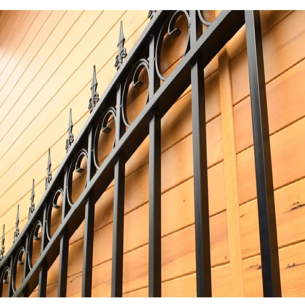 Prague Style Black Steel Arched Driveway Gate with Pedestrian Gate