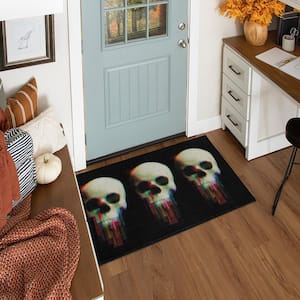 Digital Skulls Black 2 ft. 6 in. x 4 ft. 2 in. Machine Washable Holiday Area Rug