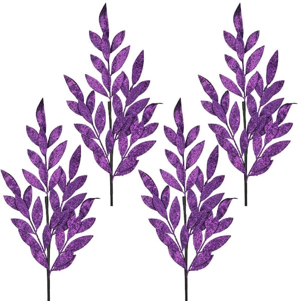 30" Glitter Laurel Leaf Spray