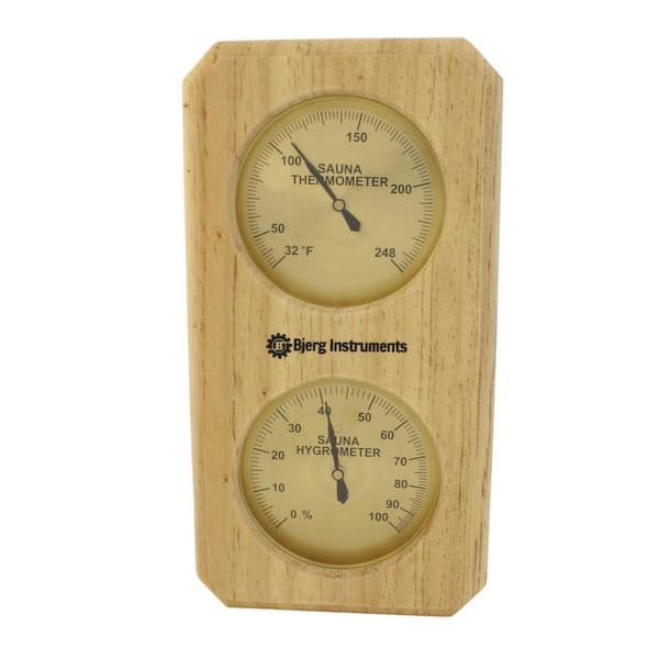 5.25 in. L x 1.25 in. W x 10 in. H Shower/Sauna/Tub Accessory, 2-in-1 Wood Sauna Thermometer and Hygrometer in Natural