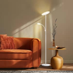 Modern Slim 71in. White Dimmable Torchiere Floor Lamp with Reading Side Light and Remote Control
