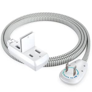 3 ft. 16/3 Light Duty Indoor Extension Cord 360° Rotating Flat Plug 2-Side 2-Prong Flat Wire with Cover Braided, Gray