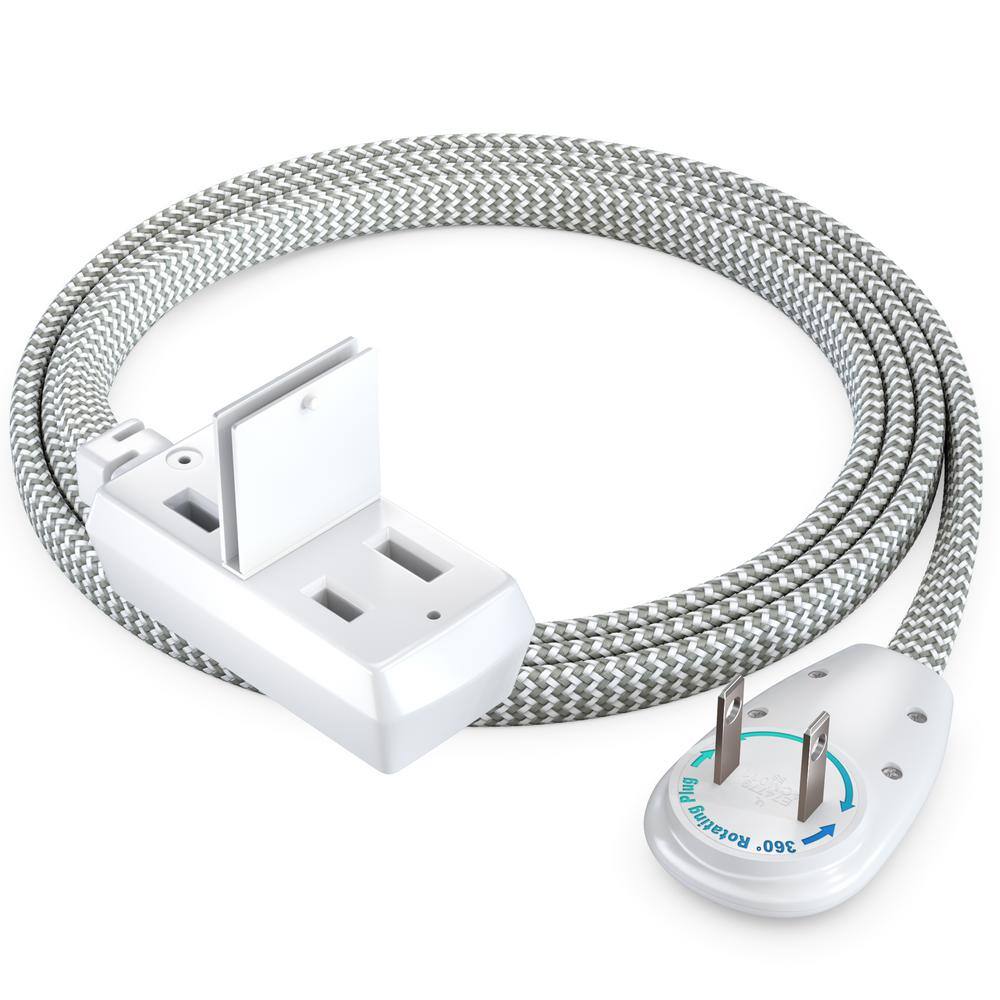 3 ft. 16/3 Light Duty Indoor Extension Cord 360° Rotating Flat Plug 2-Side 2-Prong Flat Wire with Cover Braided, Gray price history on PriceWatchPro