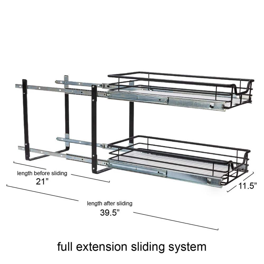 Black Dual-Slide Steel 2-Tier Pull-Out Storage Organizer