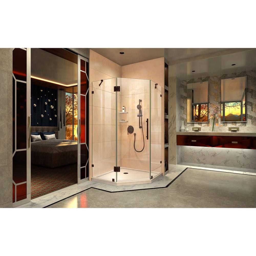 Prism Lux 36" Frameless Neo-Angle Shower Enclosure in Distressed Bronze