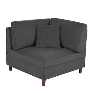 Modern Gray Corduroy Fabric Sectional Corner Arm Chair with Wood Legs(Set of 1)
