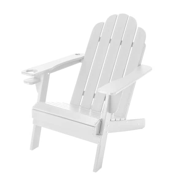 Mondawe HDPE Plastic White Outdoor Patio Classic Adirondack Chair with Cup Holder and Umbrella Hole (1-Pack)