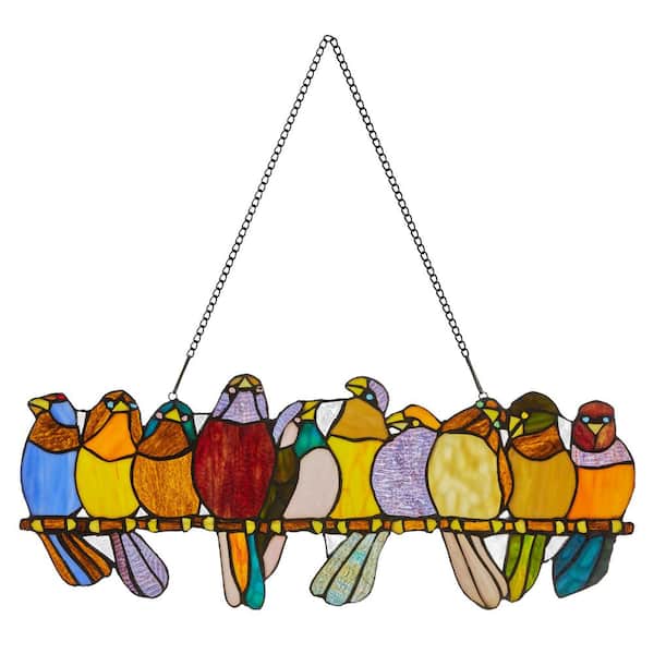 River of Goods Multi Stained Glass Birds on a Wire Window Panel