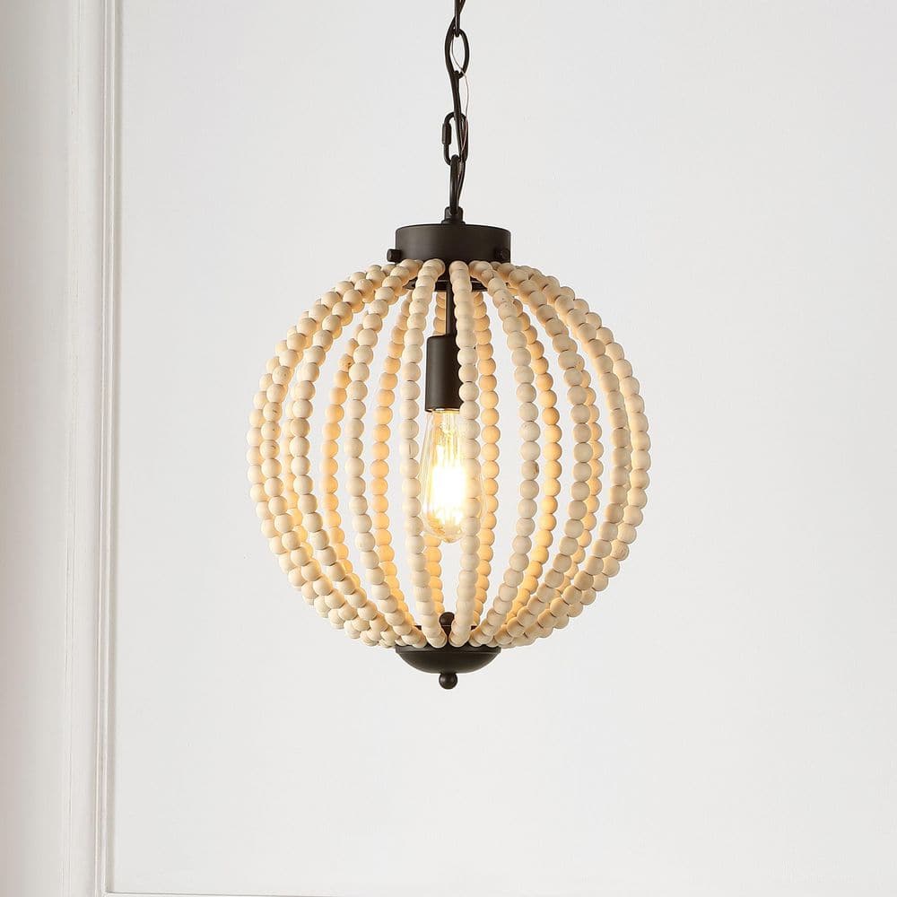 Abril 12.5 in. 1-Light Oil Rubbed Bronze/Brown Rustic Bohemian Iron/Wood Bead LED Cage Pendant price history on PriceWatchPro