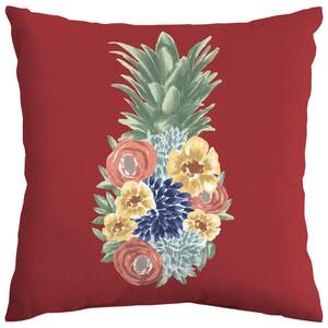 Floral Pineapple Outdoor Square Throw Pillow