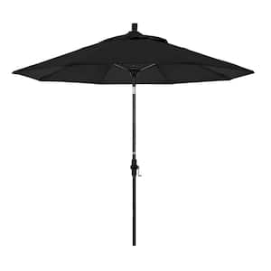 9 ft. Matted Black Aluminum Market Patio Umbrella with Fiberglass Ribs Collar Tilt Crank Lift in Black Sunbrella