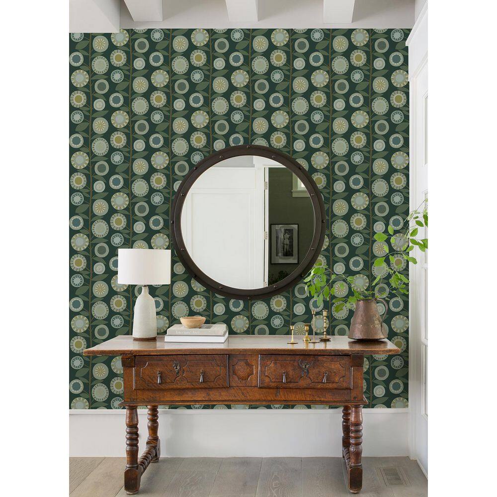Sisu Evergreen Floral Geometric Non-Woven Wallpaper Roll - 396in x 20.5in
