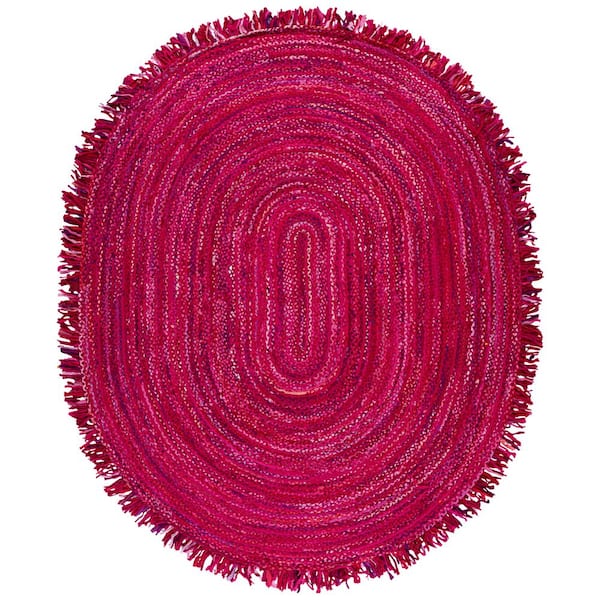 Braided 7 ft. x 9 ft. Oval Pink/Fuchsia Striped Solid Color Area Rug