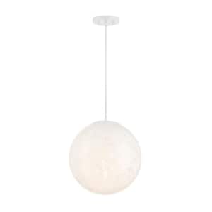 Circo 60-Watt 14 in. 1-Light Matte White Globe Pendant with White Art Glass Shade