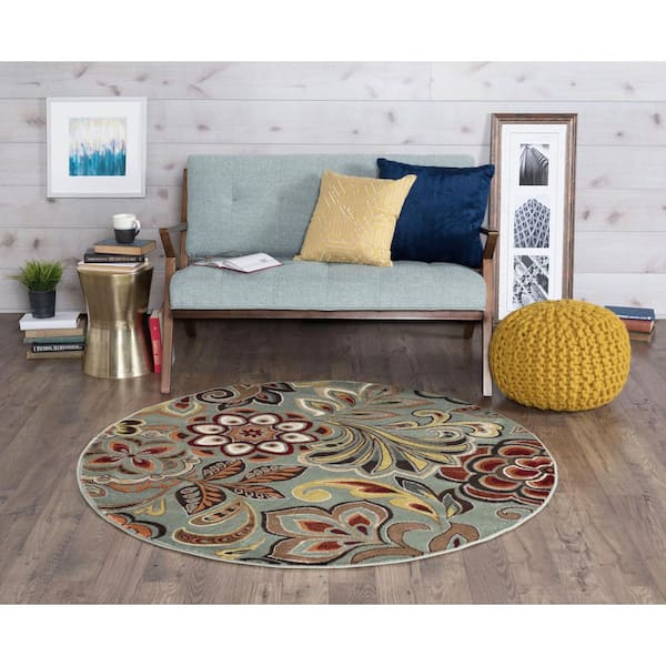 Deco Abstract Seafoam 8 ft. Round Indoor Area Rug
