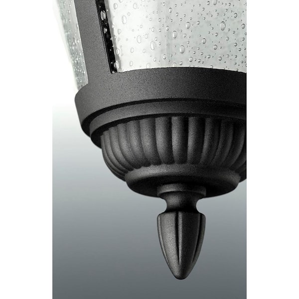 Westport Collection 1-Light Textured Black Clear Seeded Glass Traditional Outdoor Medium Wall Lantern Light