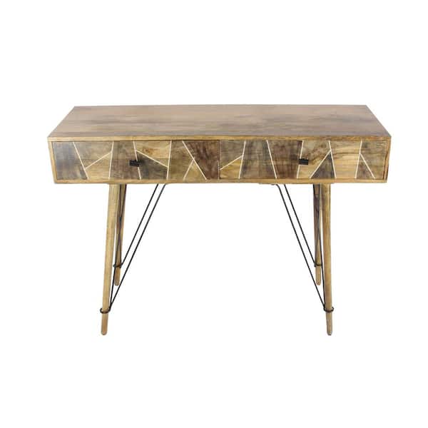 Litton Lane Rustic Wood and Metal Geometric Console Table