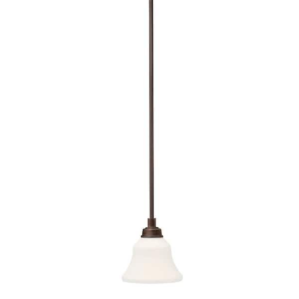 KICHLER Langford 1-Light Olde Bronze Transitional Shaded Kitchen Mini Pendant Hanging Light with Etched Glass