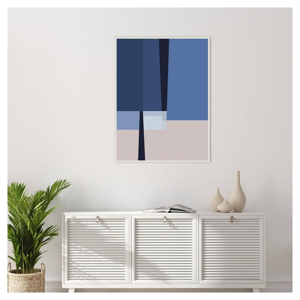 Blue Lines Abstract Canvas Art with White Floater Frame