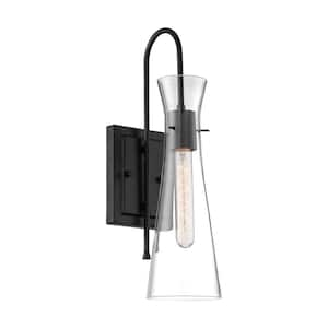 Bahari 4.75 in. 1-Light Black Wall Sconce with Clear Glass Shade