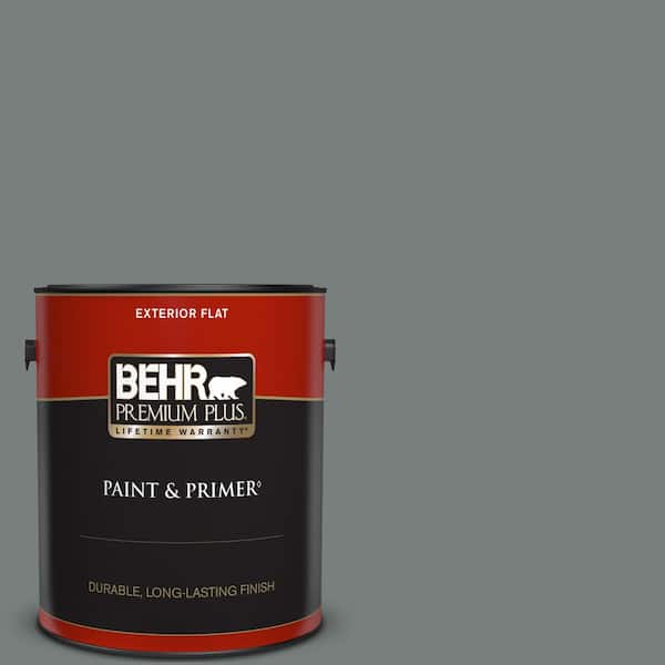 BEHR PREMIUM PLUS 1 gal. #PPU25-18 Shutter Gray Flat Exterior Paint & Primer