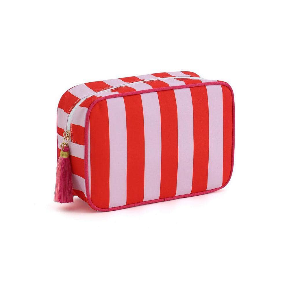 Black Stripe Makeup Bag Travel Cosmetic Organizer Tassel Toiletry Bag Large Canvas Zipper Pouch Accessories Storage