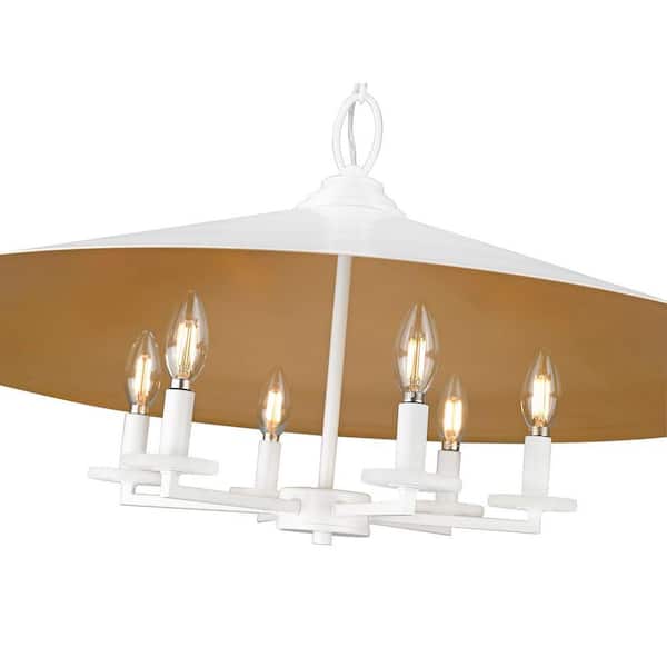 Unbranded - Rialto 32 in. Matte White 6 Light Pendant with Matte White Outer, Signature Rubbed Brass Inner Steel Shade