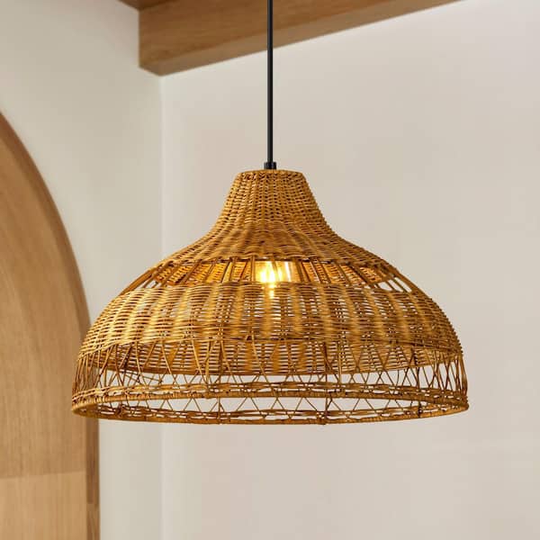 Rennnsan Shoshoni 1-Light Natural Woven Rattan Pendant Light with Hollowed Shade