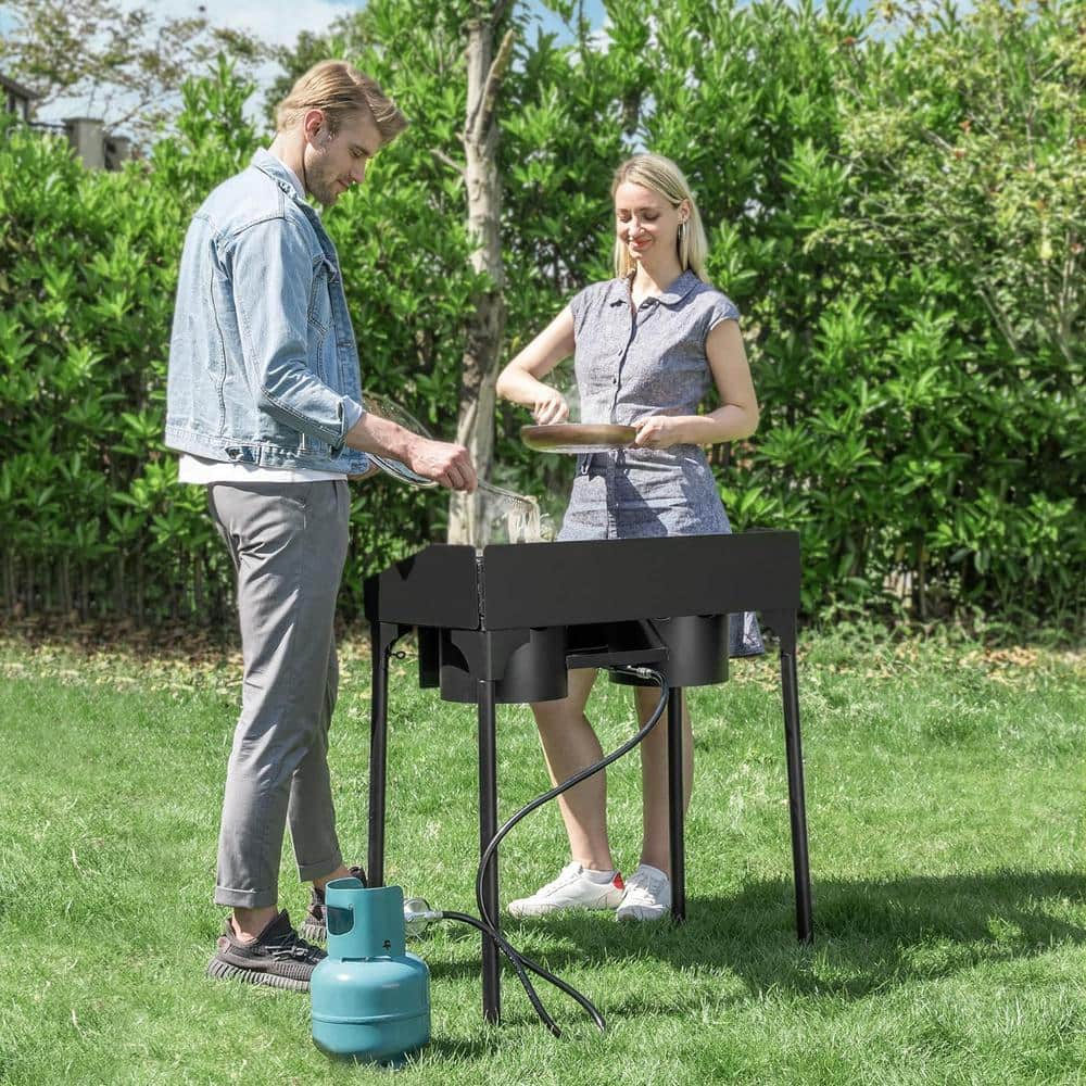 Heavy Duty Black Cast Iron 2-Burner Outdoor Gas Stove