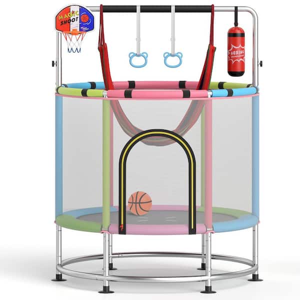 6-in-1 Kids Trampoline Combo 55 in. Toddler Play Activity Center w/Hammock Pink