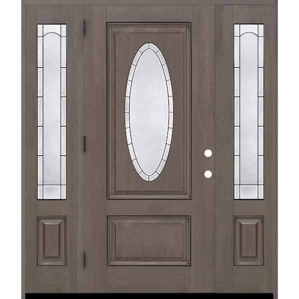 Regency 68 in. x 80 in. 3/4L Oval Empire Glass RHOS Ashwd Mahogany Fiberglass Prehung Front Door w/14in-Full SLs 4-9/16