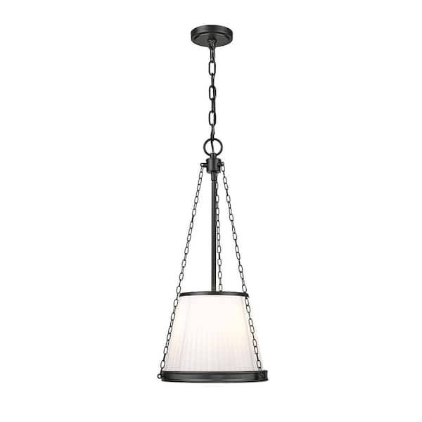 Unbranded Madeline 12 in. Matte Black 4 Light Pendant with White Fabric Shade