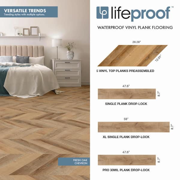 Lifeproof - Chevron Fresh Oak 22 MIL x 12 in. W x 28 in. L Click Lock Waterproof Luxury Vinyl Plank Flooring (18.9 sq. ft./Case)