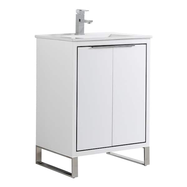 FINE FIXTURES Opulence 24 in. W x 18 in. D x 33.5 in. H Bath Vanity in White Matte with White Ceramic Top