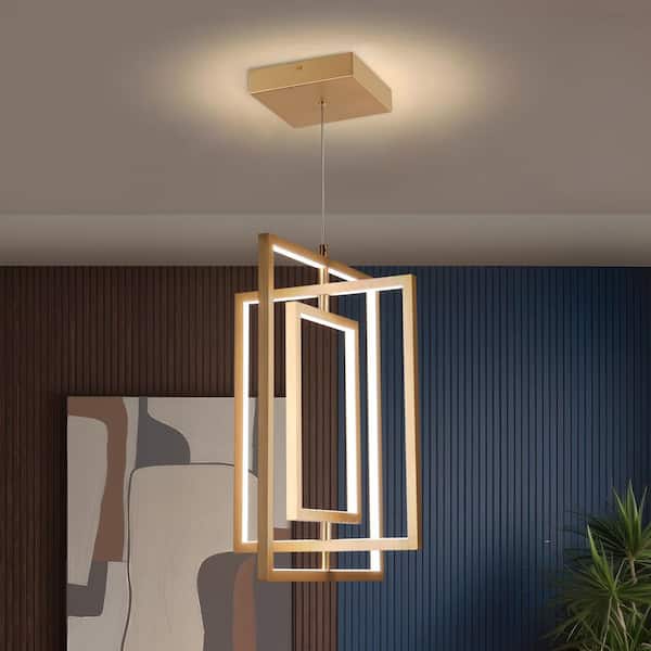 Modern 35W Integrated LED Chandelier, 3-Light DIY Brushed Gold Chandelier, Minimalistic Geometric Pendant Light Fixture