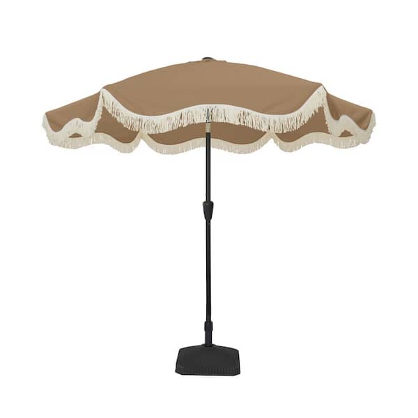 Mondawe 9 ft. Tassel Market Patio Umbrella with Full Fiberglass Rib amd Square Umbrella Base in Tan