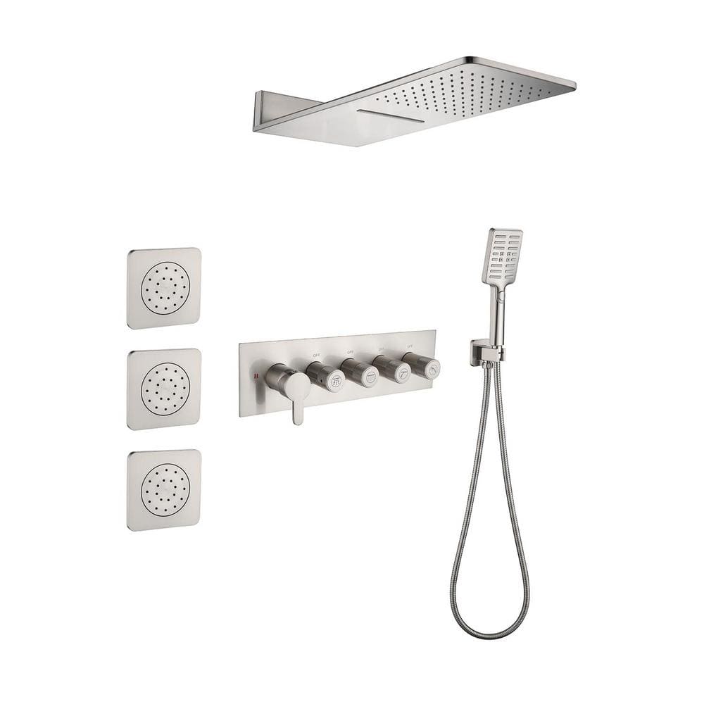 Full Body Waterfall Shower System 2-Spray Wall Bar Shower Kit with Hand Sho