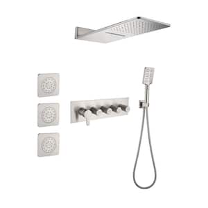 Full Body Waterfall Shower System 2-Spray Wall Bar Shower Kit with Hand Shower in Brushed Nickel 3 Body Shower Head