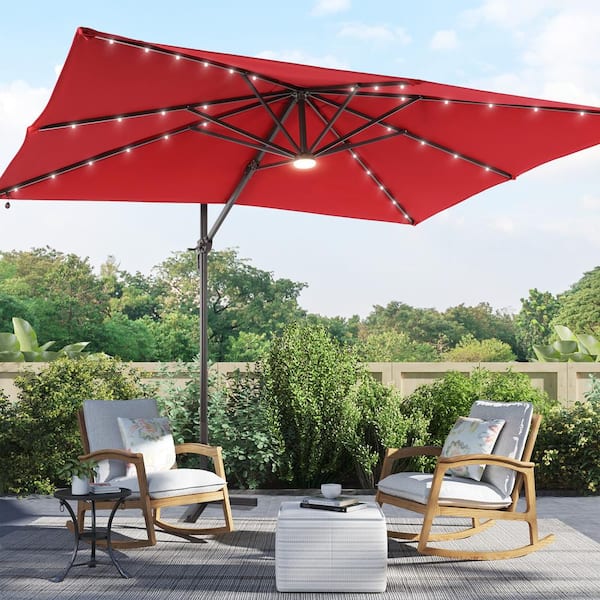 10x8 ft. LED Premium Cantilever Patio Umbrella - Outdoor Comfort w/ 360° Rotation and Canopy Angle Adjustment, Rust Red