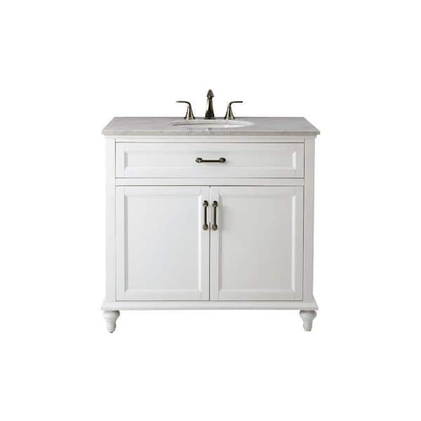 Home Decorators Collection Charleston 37 in. W x 22 in. D Bath Vanity in White with Natural Marble Vanity Top in White