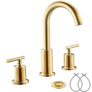Brushed Gold Wides pread 8 in. 2-Handle Bathroom Faucet 3-Hole